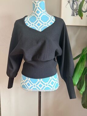 Express Sweater Womens Med Black V Neck Relaxed Dolman Long Sleeve